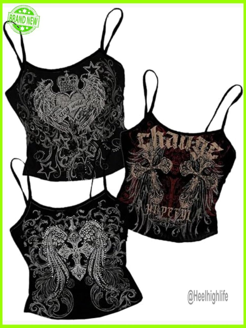 Y2K Gothic Tank Tops 3 Pack Spaghetti Strap Grunge Punk Alt Camisoles